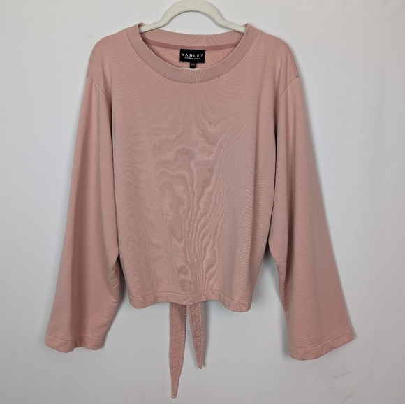 VARLEY L Light Pink Weymouth Tie Open Back Crewneck Pullover Sweater Terry Knit - Picture 6 of 16